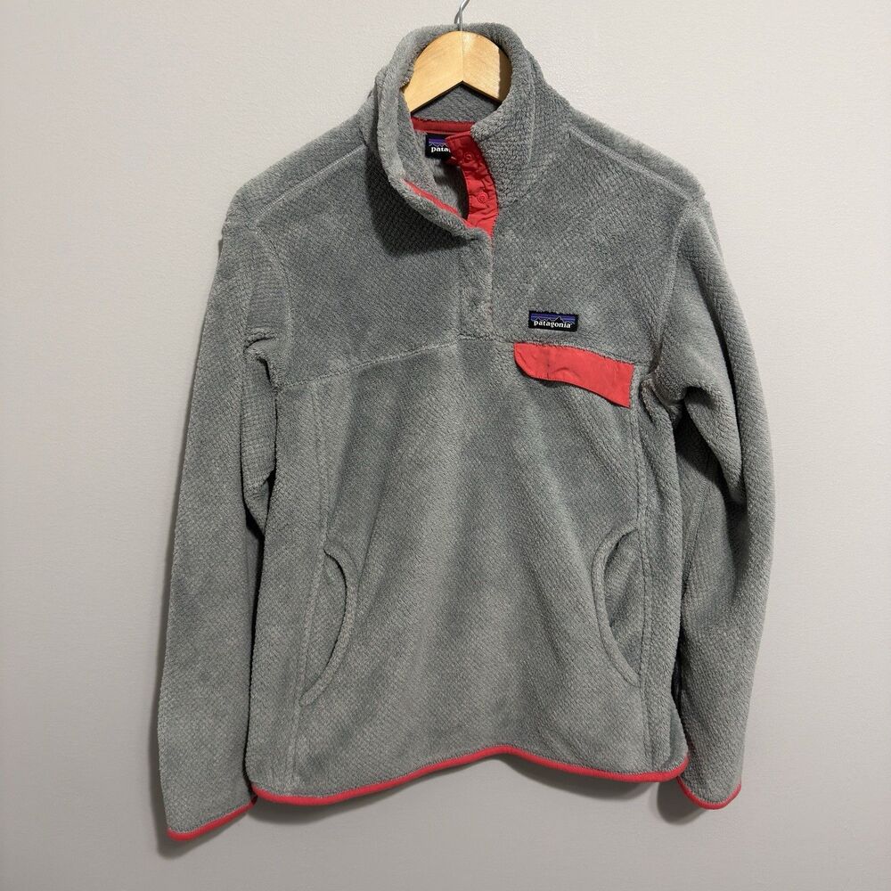 Patagonia Sweater Womens L Gray Pink Re Tool Snap T Pullover Mock Fleece